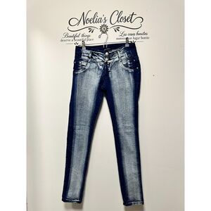 Gogo Star Acid Wash High Rise Skinny Jeans Size 11 Multi Button Stretch